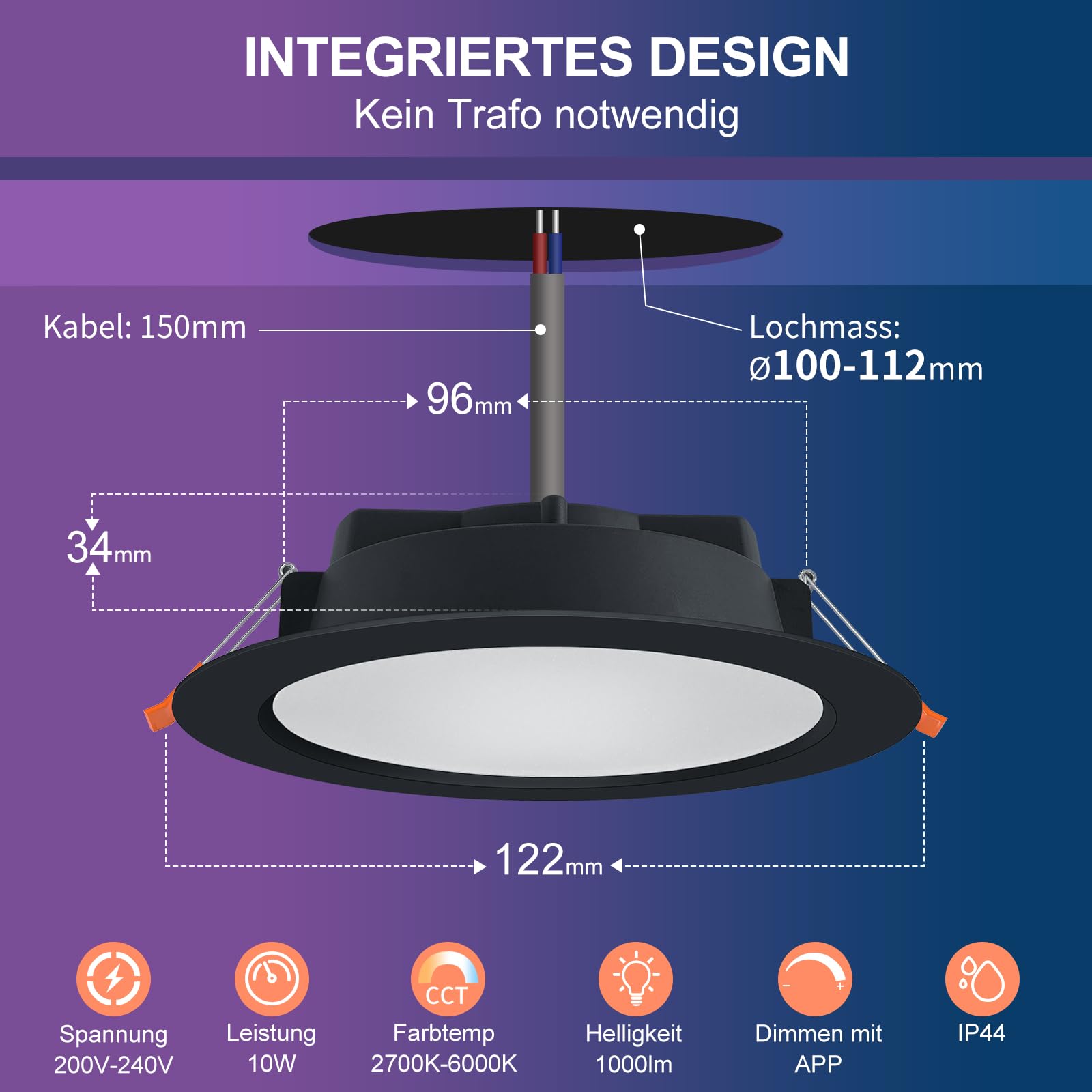 DUSKTEC LED Spots 230V RGB Dimmbar mit APP und Alexa, Einbaustrahler Smart Schwarz 10W, 4 Stück Deckenspots Flach IP44 Farbwechsel