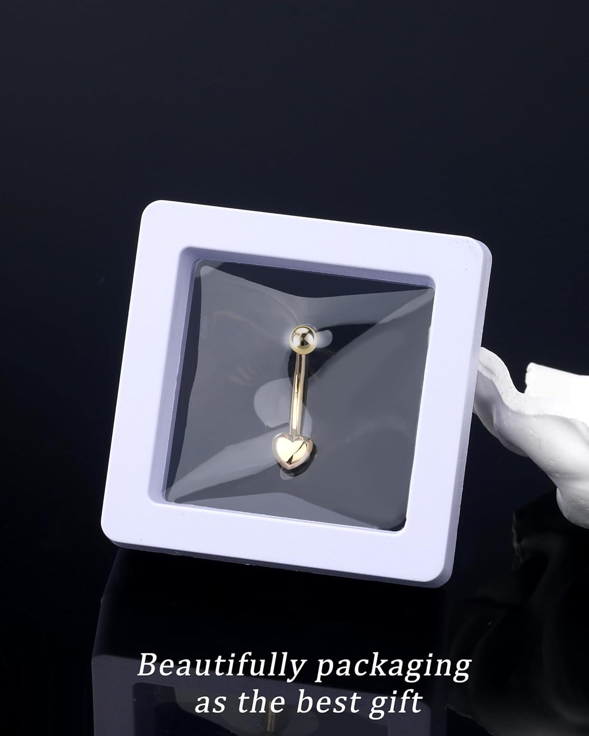 Melighting 9K Solid Gold Belly Button Ring With Heart and Clear CZ - 14G Navel Piercing Jewelry for Women