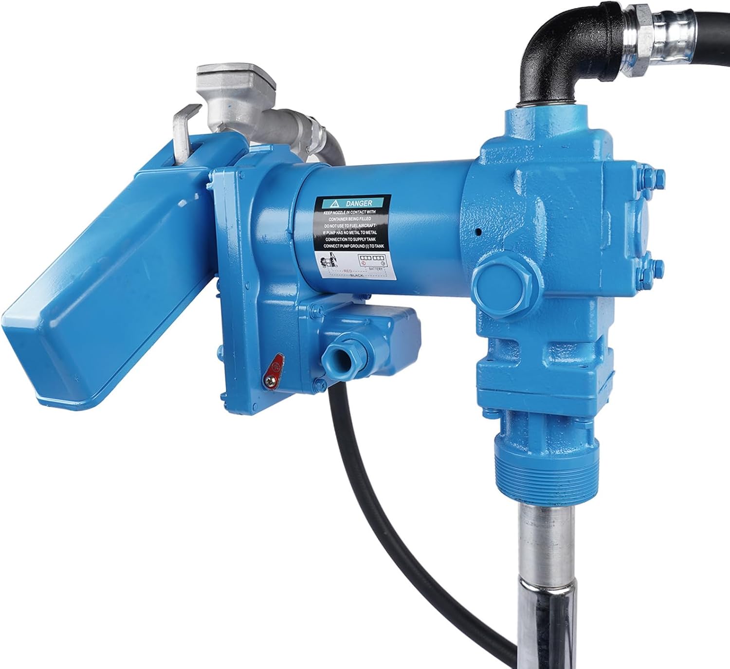20GPM 12V Blue Fuel Transfer Pump 50amp Fuse with Discharge Hose & Manual Nozzle for Transfer of Gasoline, Diesel, Kerosene, Ethanol & Methanol Blends & Biodiesel