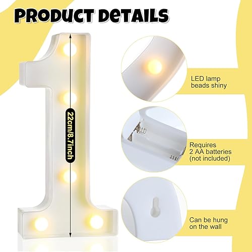 Miniatura 9 de Números decorativos con luz LED de 8.7 pulgadas, letrero de número de marquesina iluminado para decoración de fiesta de cumpleaños nocturno, letrero
