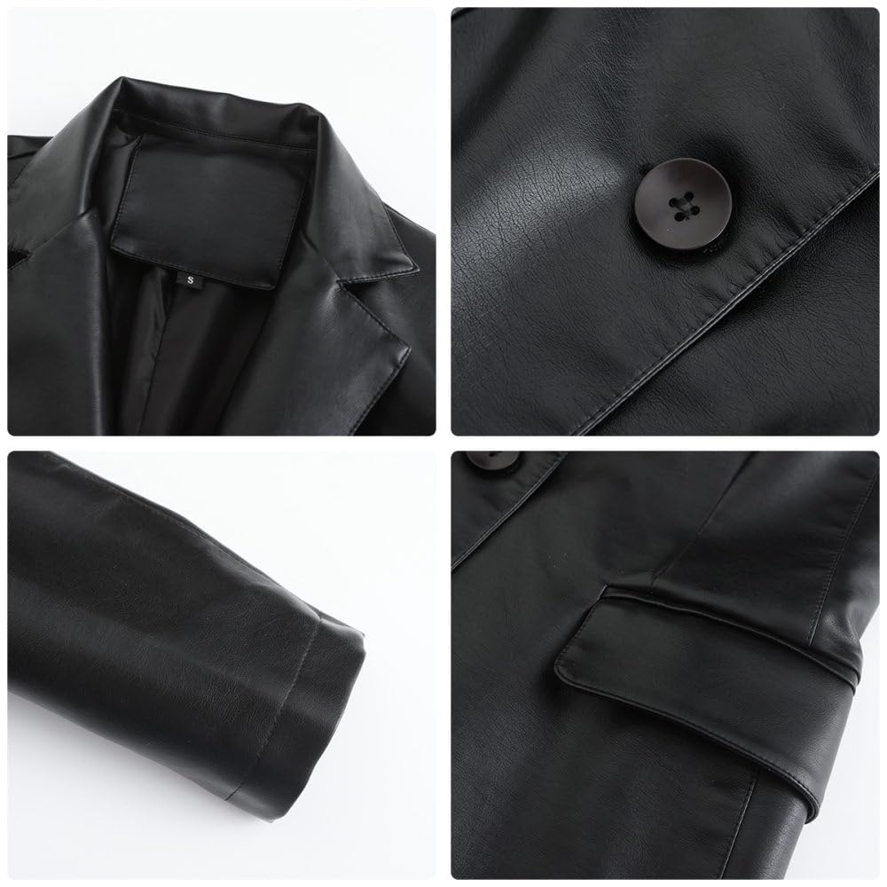 Chaqueta Mujer Primavera,Chaqueta De Piel Sintética Para Mujer, Chaqueta Negra Con Solapa Con Muescas, Chaqueta De Motociclista De Pu Con Botón De Bolsillo, Chaqueta Bomber De Ajuste Regular, Chaq