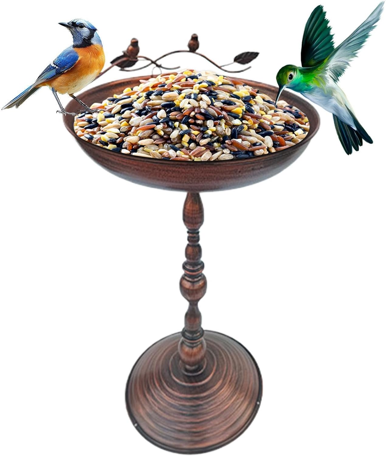 Standing Bird Bath - Metal Feeder Water Bowl, Elevated Bird Feeding Tray Station | Decorative Balcony Garden Water Basin, Multi Birds Feeding Setup for Parrot Hummingbird Parakeet Outdoor Use