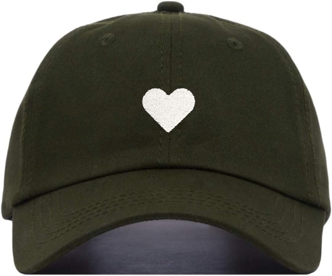 Heart Baseball Hat, Embroidered Dad Cap, Unstructured Soft Cotton, Adjustable Strap Back (Multiple Colors)