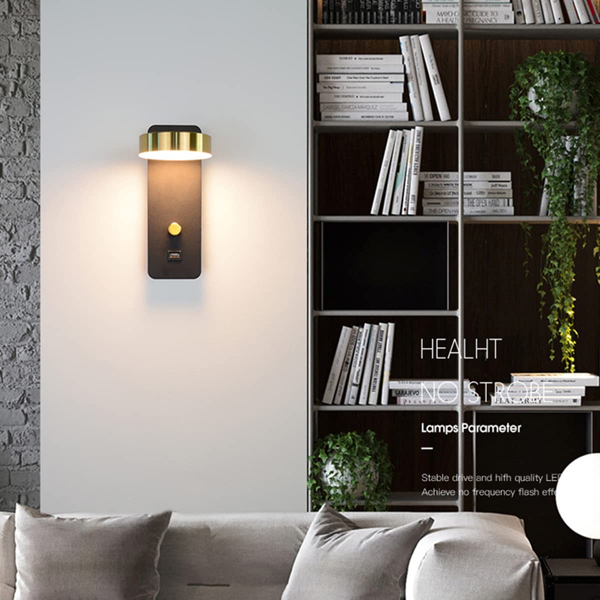 Nowoczesna lampa ścienna, LED, do użytku wewnątrz, z włącznikiem i portem USB, ściemnialna lampa ścienna ze sterowaniem dotykowym, lampka nocna do czytania, do sypialni i pokoju d