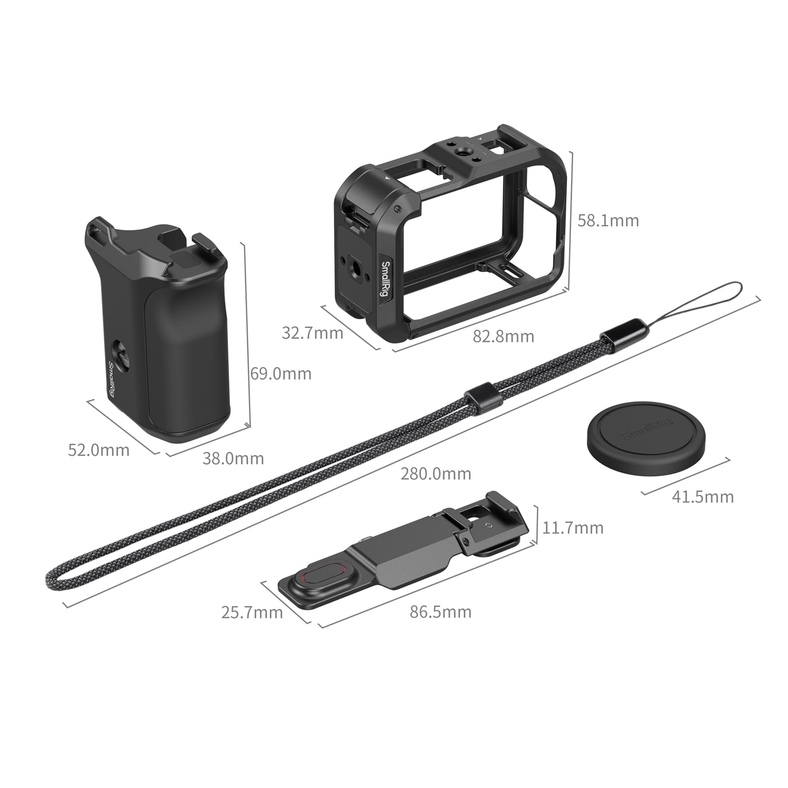 SMALLRIG Griff-Kit für DJI Osmo Action 6 mit Metallkäfig, Street Photography Griff, Auslöser, Kaltschuh, Handgelenkband, Objektivabdeckung, 1/4 Gewindeloch