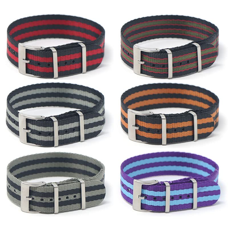 StrapsCo Bond Single Pass Nylon Seat Belt Watch Band Strap - Black/Red/Green - 21mm