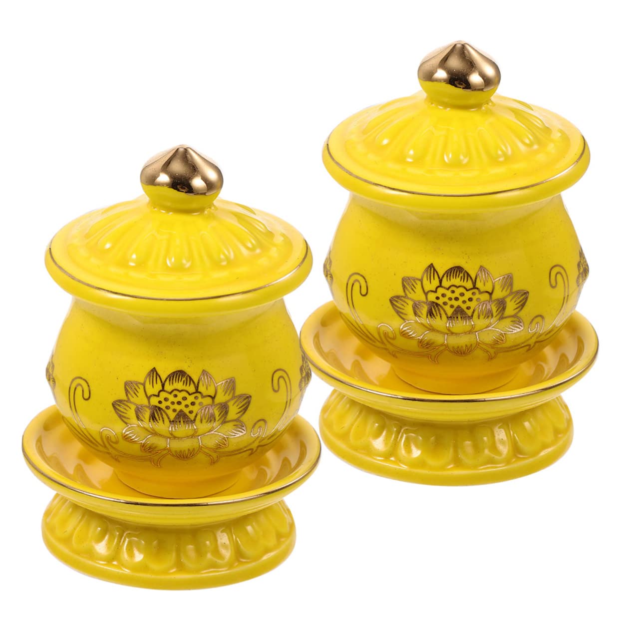 Tasses d'offrande bouddhiste en céramique jaune LIFKOME pour rituel à domicile (Lot de 2)