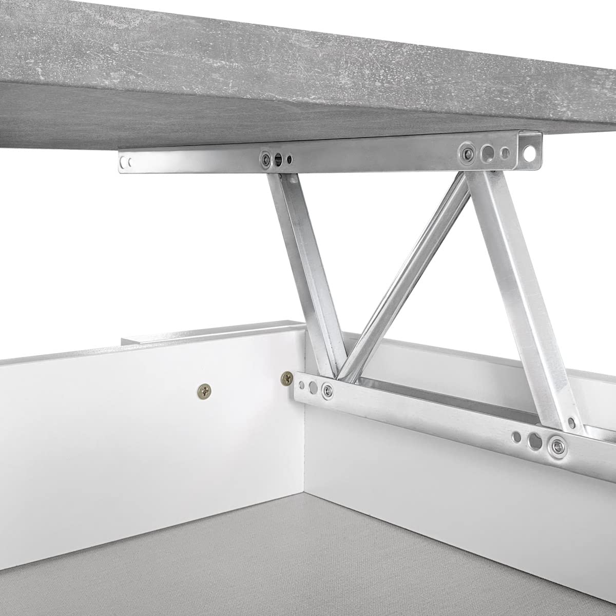 Dreaming Online sollevabile tavolino da Salotto o Sala da Pranzo, Finitura in Colore Bianco con Coperchio Grigio, Misure: 90 cm (Larghezza) x 50 cm x 46-57 cm (Altezza), Legno, 90 x 50 x 46/57 cm
