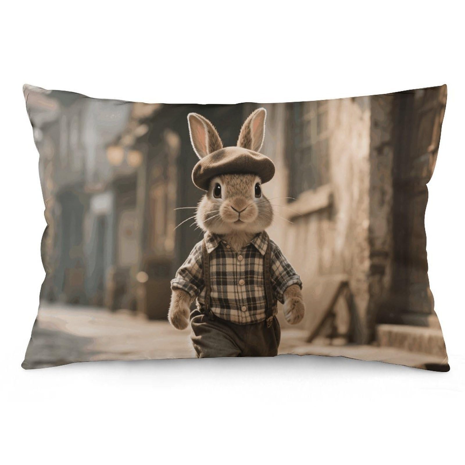 Velvet Pillowcases Standard Size 12 "x20, Ultra Soft Breathable Pillow Cases for Bed, Luxury Cozy Fuzzy Pillow Shams, Lumbar Pillow Cover, Retro Style Rabbit Cushion Case Home Decor