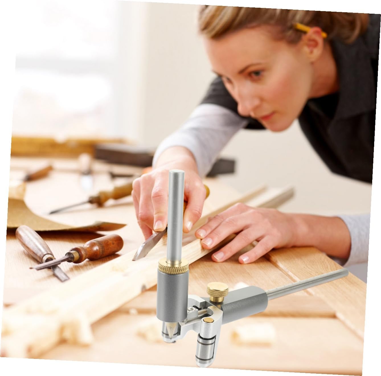 Adjustable Handheld Scriber Parallel Line Gauge Woodworking Tool Precision Marking Gauge for Outdoor Use Random Color