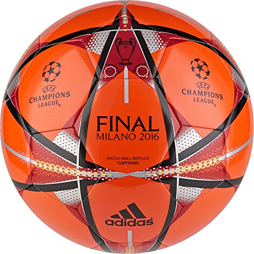adidas Performance Champions League Finale Milano Capitano Soccer Ball, Scarlet/Black/Solar Gold, Size 5