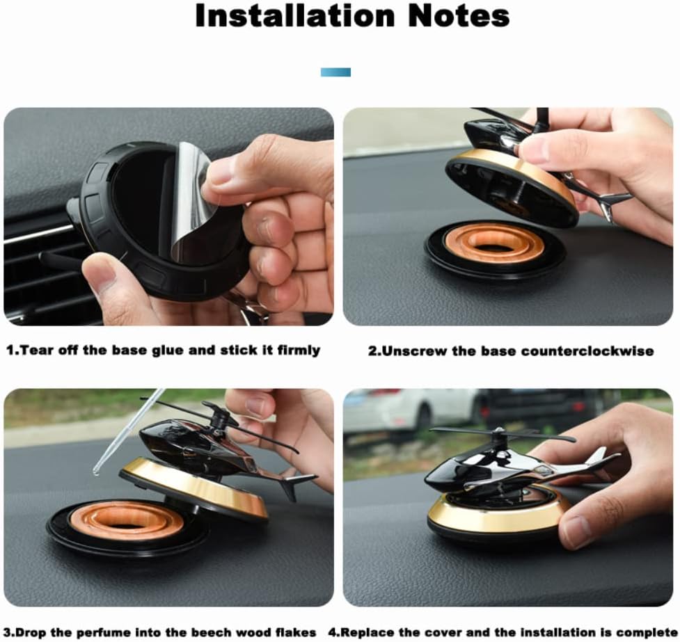 Solar Powered Helicopter for Car Accessories for Dashboard with Aroma Diffuser for Car interior Dashboard Helicopter Solar Car Accessories (Gold)