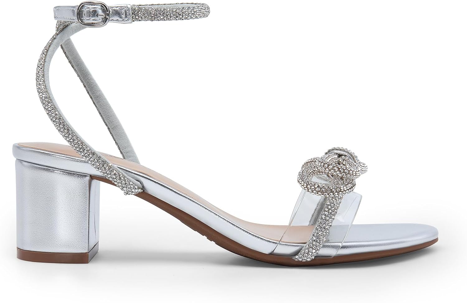 DREAM PAIRS Women's Double Bowknots Crystal Sandals Low Chunky Heels Clear Slingback Dress Shoes for Wedding Bridal Party - Image 3