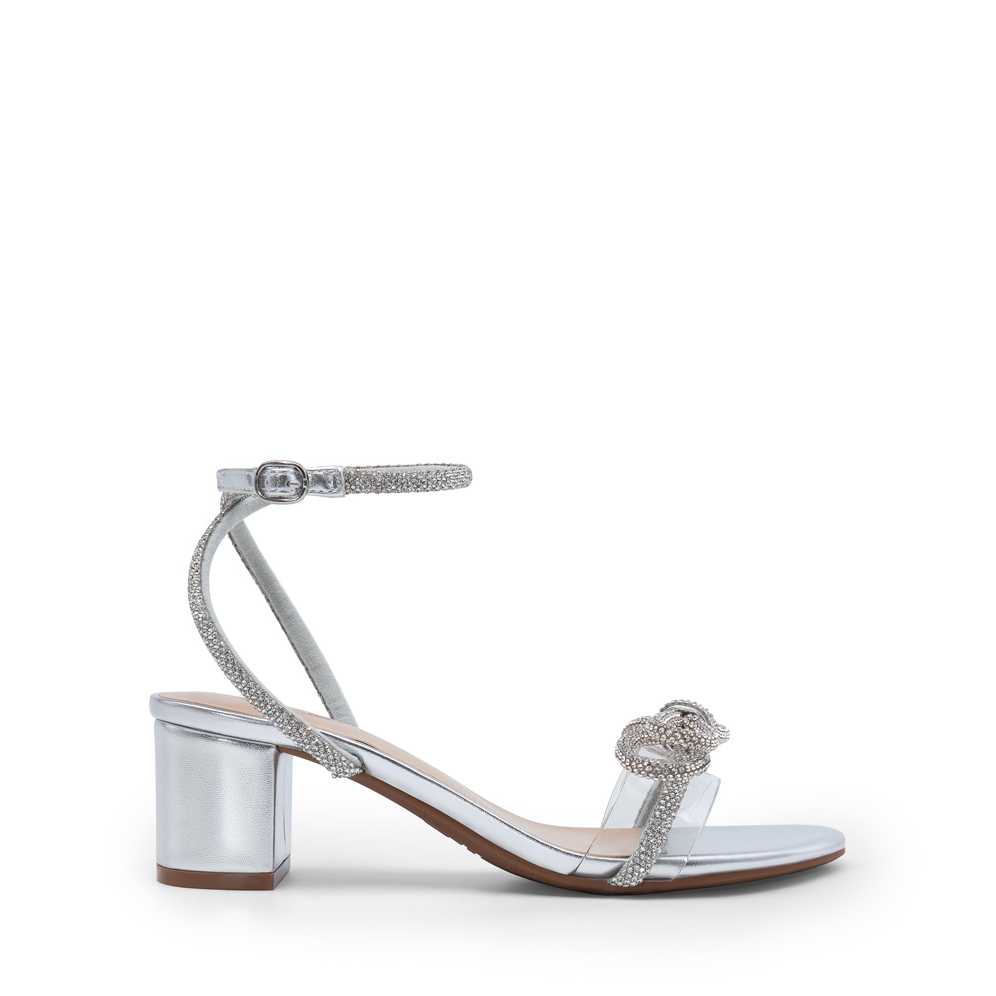 DREAM PAIRS Strass Doppelschleifen Chunky Sandalen Pumps | Klarer Riemen Offene Zehen Verstellbare Schnalle Knöchelriemen Niedrige Blockabsatz Abendkleid Elegante Brautschuhe für Damen
