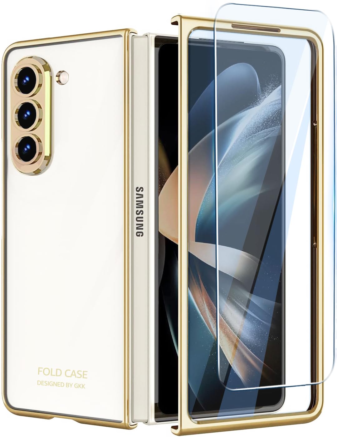 TOPSEM Case for Samsung Galaxy Z Fold 6 Case Clear with Screen Protector, Transparent Crystal Clear Plating Slim Hard PC Shockproof Anti-Scratch Full