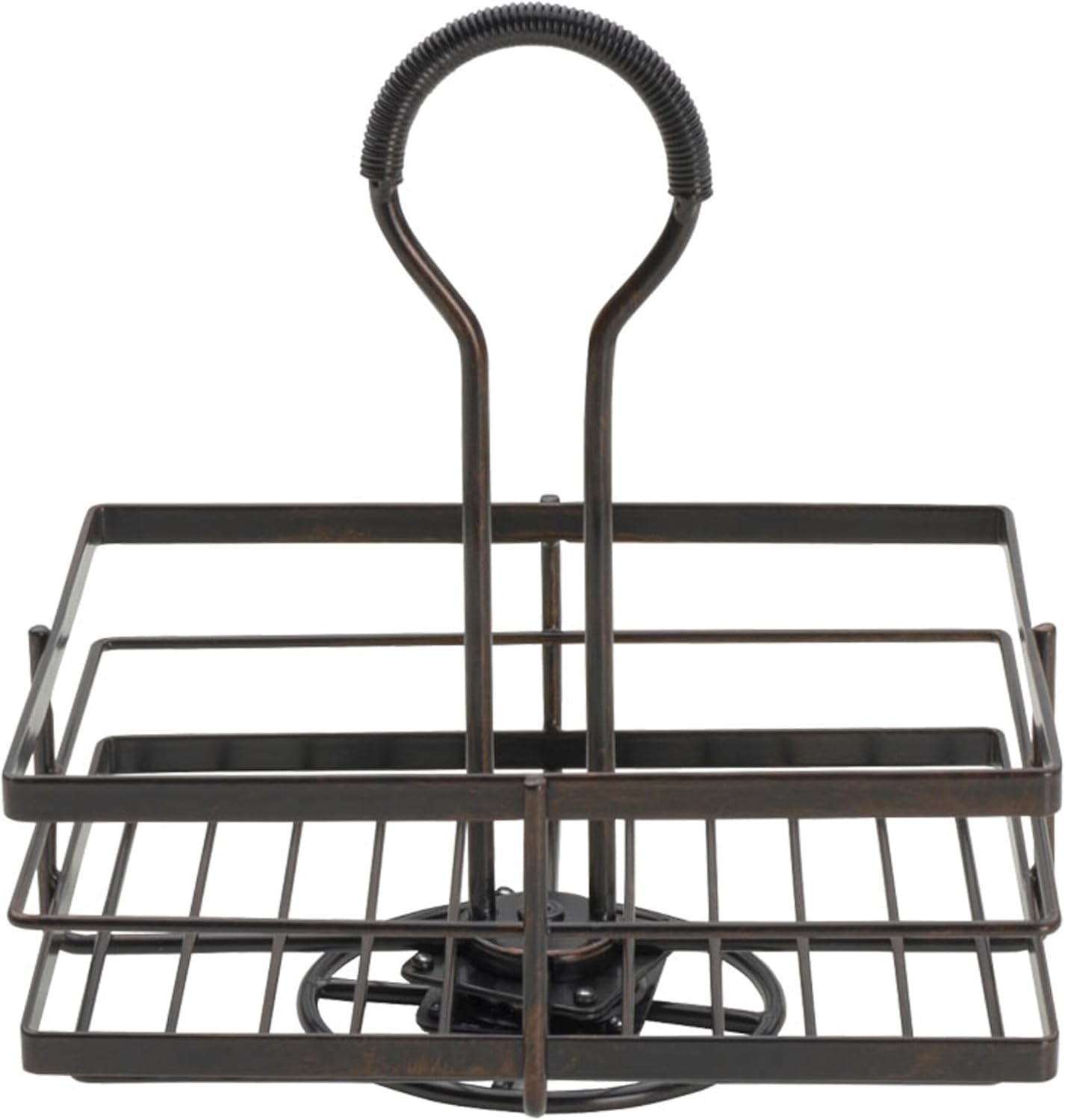 Gourmet Basics by Mikasa Nova Rotating Condiment Caddy, Handcrafted Iron and Acacia Wood Table Organizer with Spinning Platform and Carrying Handle, Contemporary Black Finish, 8.75 x 7 x 9.25 Inches