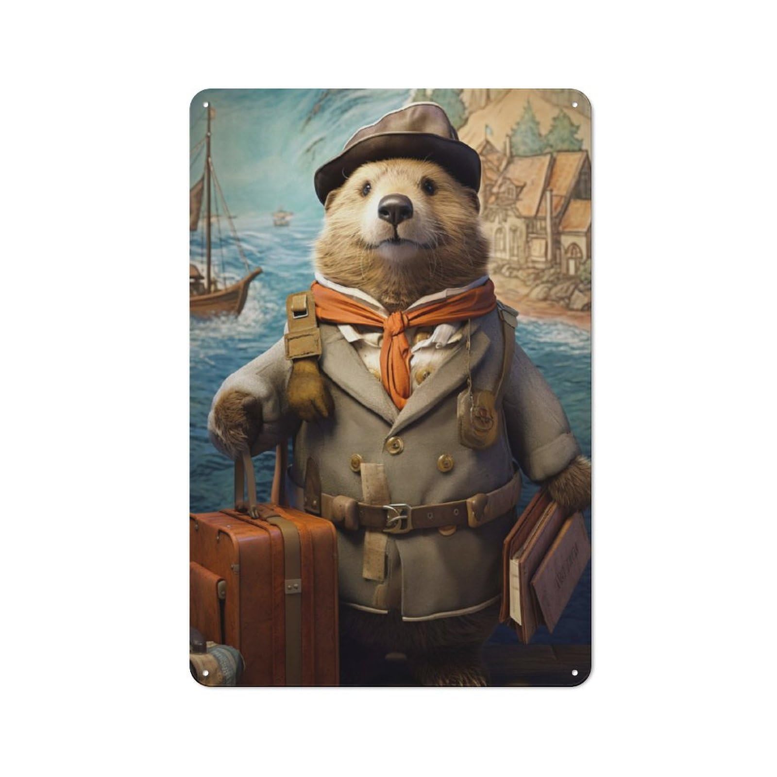 Junmoney Travel Guide Sea Otter Metal Plaque 30X20cm With For Garage Wall, Vintage Decor, For Vintage Wall Decor Fans, For Metal Sign Collectors