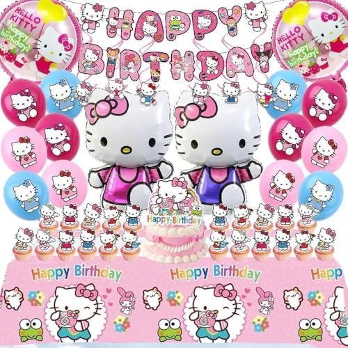 49Pcs - Kitty Birthday Party Decorations Set, Pink Theme with Ban...