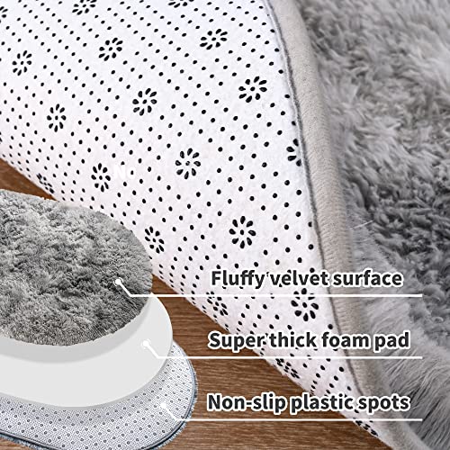 Noahas Oval Fluffy Grey Rainbow Rug 2.6X5.3 Small Kids Rugs For Bedroom Girls Aesthetic,Bedside Bedroom Rug,Ultra Soft Runner Carpet Modern Shaggy Nursery Area Rugs Home Decor #TOP4