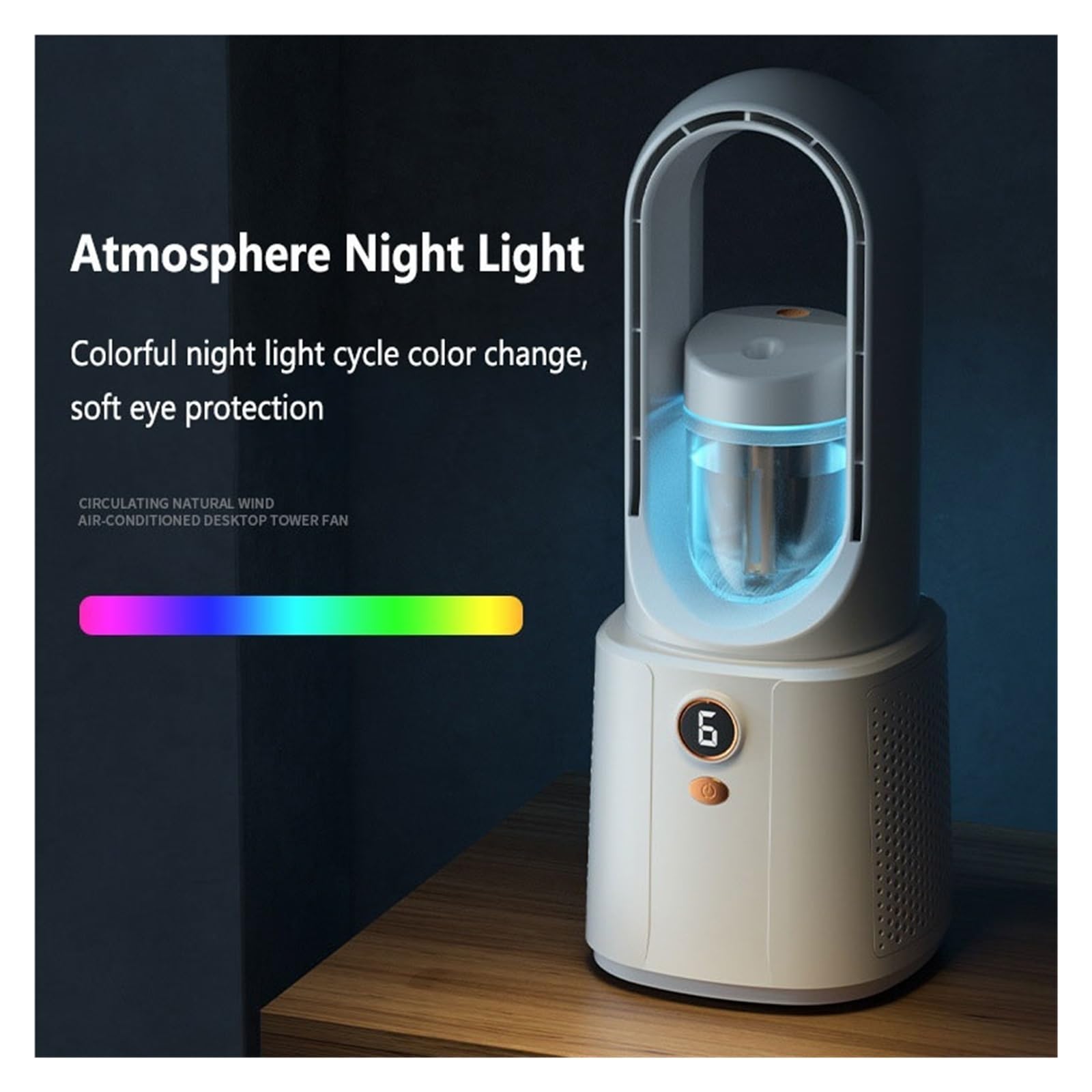 Ventilatore a torre senza pale, Umidificatore USB portatile con ventola senza lama, luce notturna, dispositivo di raffreddamento dell'aria