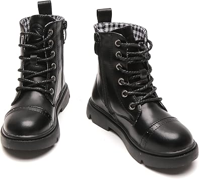 kkdom Boys Girls Waterproof Outdoor Glitter Lace Up Side Zipper Mid Calf Combat BootsToddler/Little Kid/Big Kid