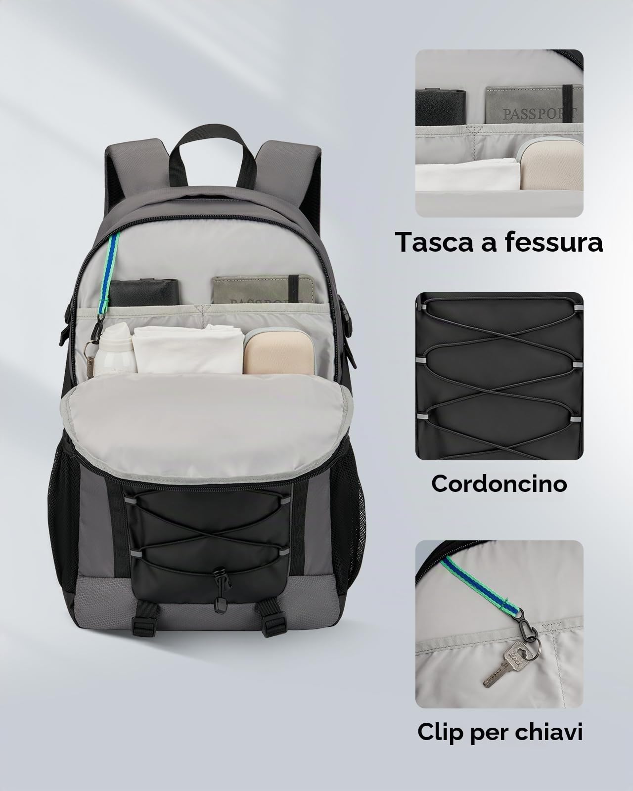 WATERFLY Zaino da trekking da uomo e da donna, 25 l, zaino da trekking leggero, zaino da esterno con fibbia rimovibile sul petto per escursioni, viaggi, campeggio