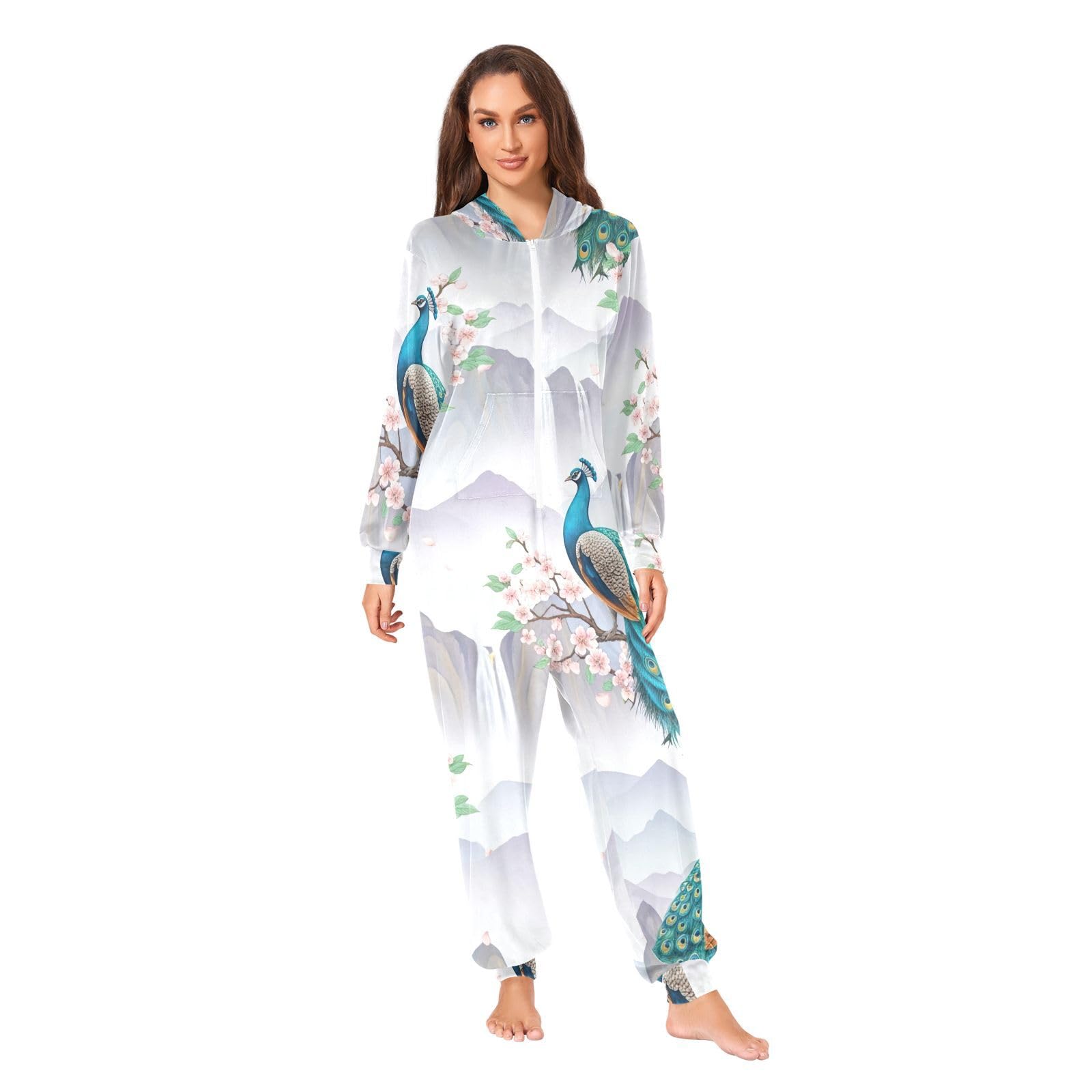 Pijama de pavo real holgado contra el frío invernal mono térmico suave de una pieza 8