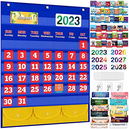 Calendar Pocket Chart, 27"X23" Classroom Monthly Calendar Chart With 114 Educational Cards, Classroom Must Haves Learning Supplies For Homeschool & Preschool #TOP22
