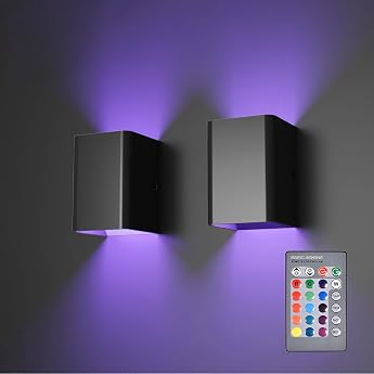 Pack of 2 Wall Lamps Black Dimmable 5 W LED Wall Light Indoor with Remote Control RGB Colour Changing Up and Down Wall Light for Living Room Hallway Stairs Family Party Atmosphere Light Aluminium