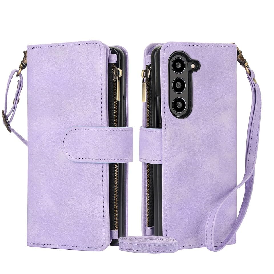 Étui Samsung Galaxy Z Fold 5 en cuir violet de haute qualité avec fermeture magnétique chic