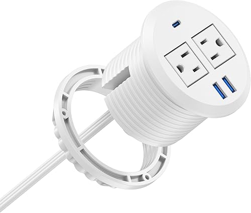 Vista 8 de Ojal de alimentación empotrado con salidas de CA, puerto USB-C de carga rápida de 20 W - Montaje empotrado para escritorio, toma de escritorio Negro