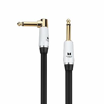 Monster Prolink Studio Pro 2000 Instrument Cable, 12 ft Right Angle to Straight Guitar Cable, 24k Gold Contacts, 95% Copper Braided Shielded Amp Cord, Duraflex Jacket for Electric Guitar & Bass