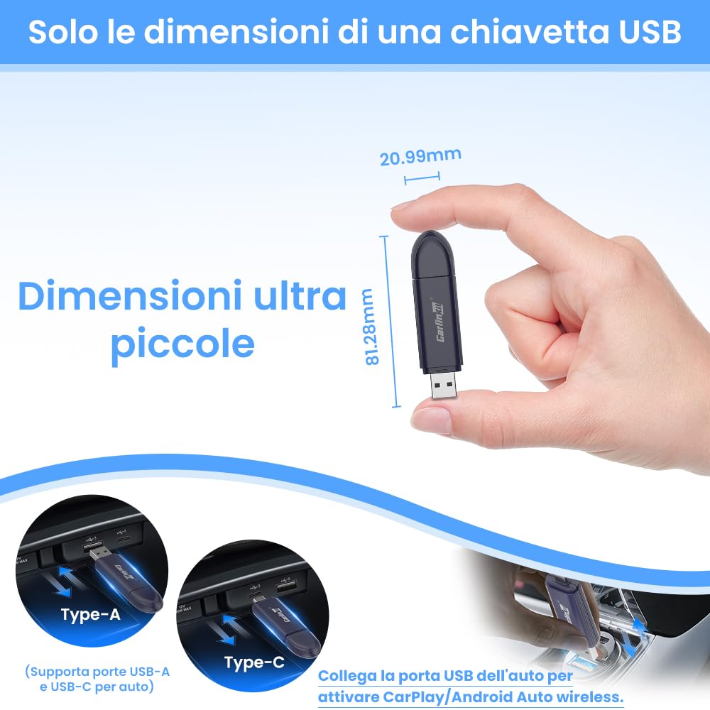 Carlinkit MINI SE Pro CarPlay Wireless e Android Auto Wireless 2 in 1,per Converti carplay&Android auto cablato in wireless carplay&Android auto adapter, per Car Modelli 2016+