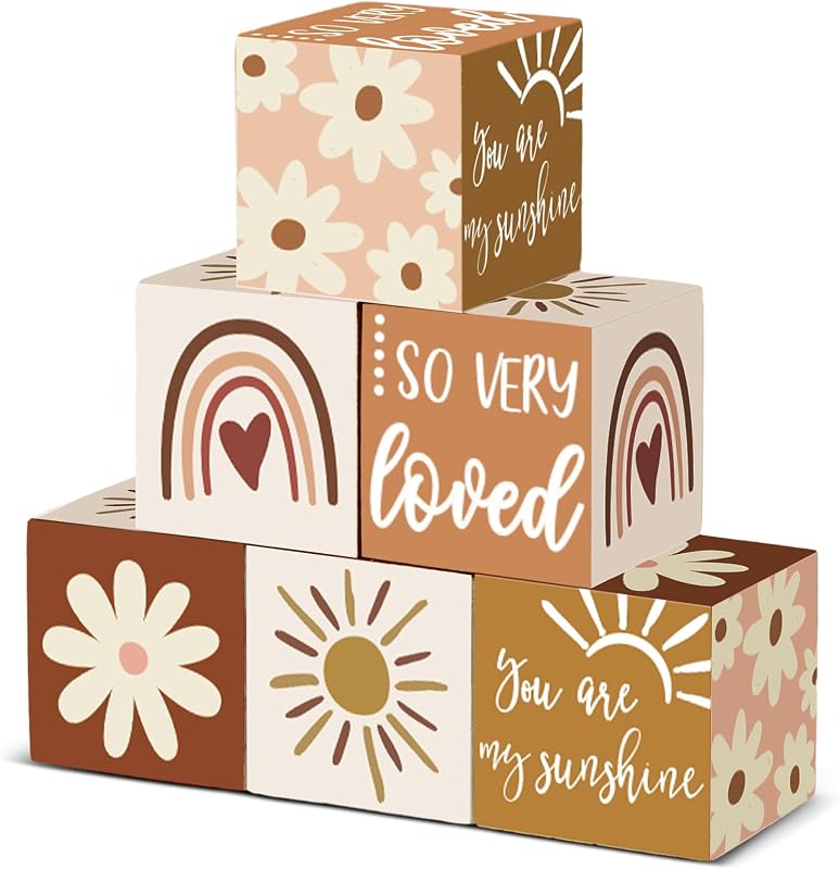 6 Pcs Nursery Decor for Girls and Boys Nursery Watercolor Shelf Decor for Bedroom Playroom Gifts(You are My Sunshine)