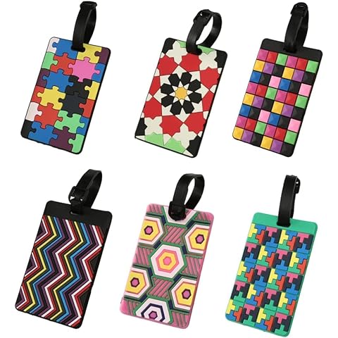 6 x Colourful Retro Luggage Tags for Suitcases Easy Identification - Waterproof PVC Luggage Bag Labels for Suitcases | Luggage tag for Suitcase Personalized | Backpack Baggage Identifiers Cover