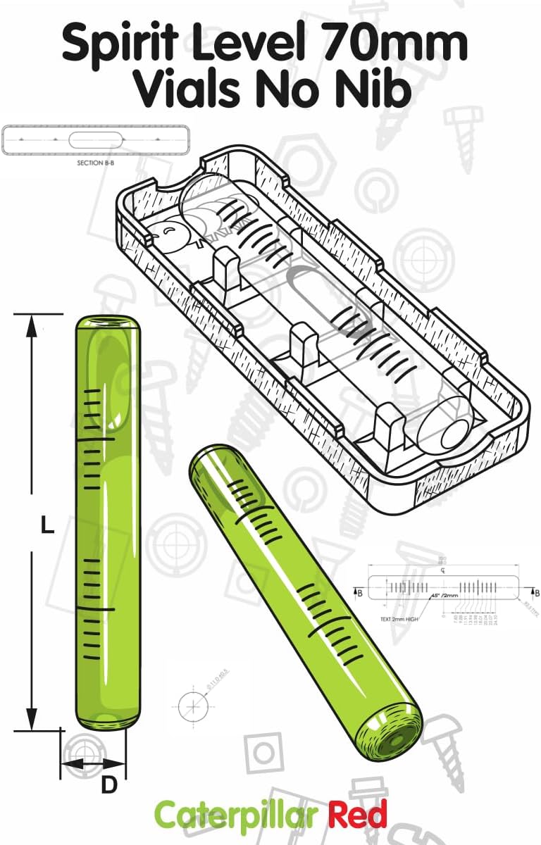 Replacement Level Glass Vial, Spirit Bubble Level, No Nib, Accurate, Green, 70mm x 11mm, (2 3/4 x 7/16 in)
