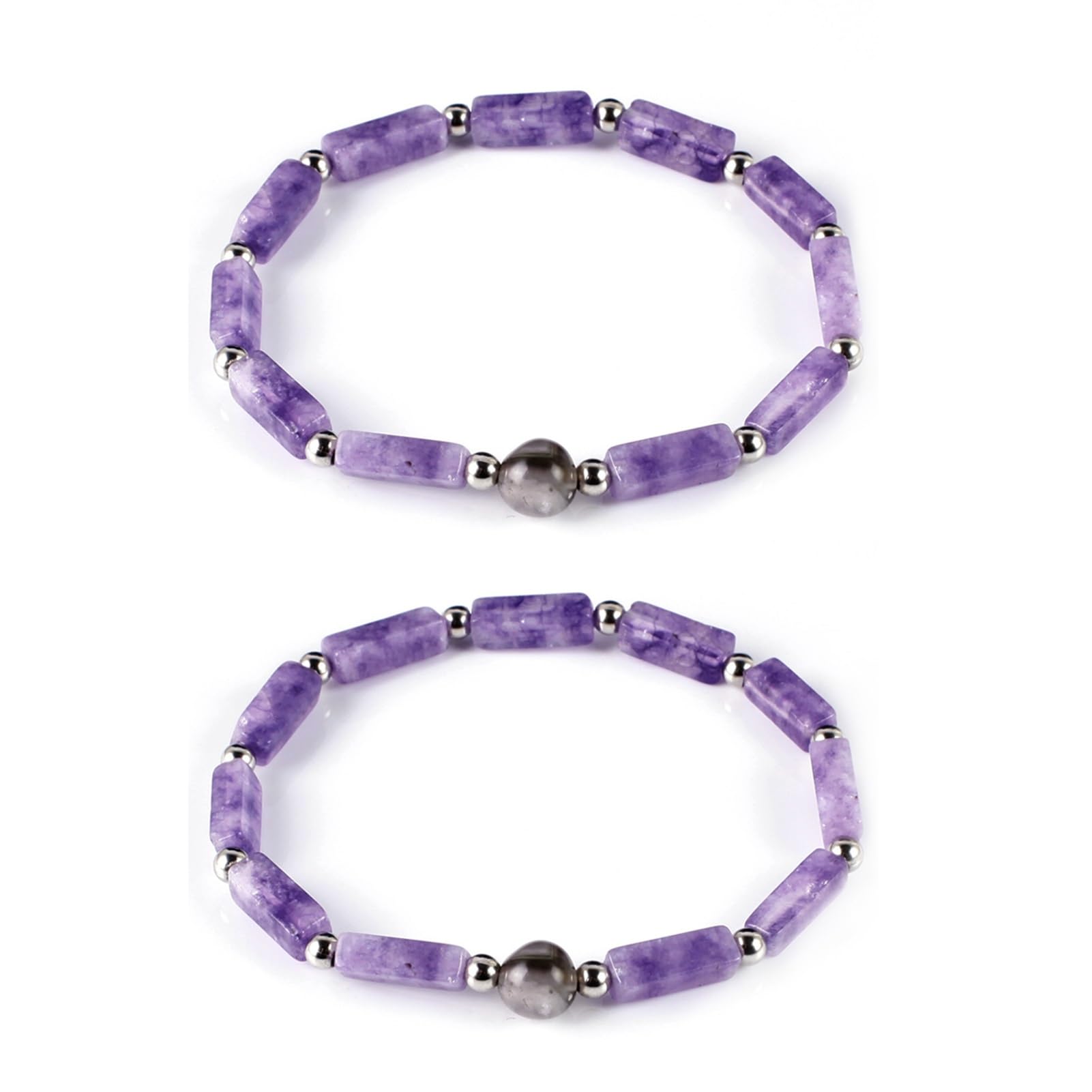 Bracelet améthyste extensible contre le stress, bijoux violet naturel 2pcs