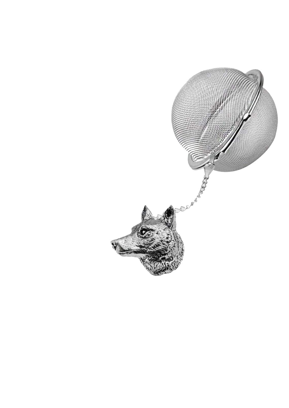 A66 Wolf Head English Pewter on a Tea Leaf Infuser Stainless Steel Sphere Strainer