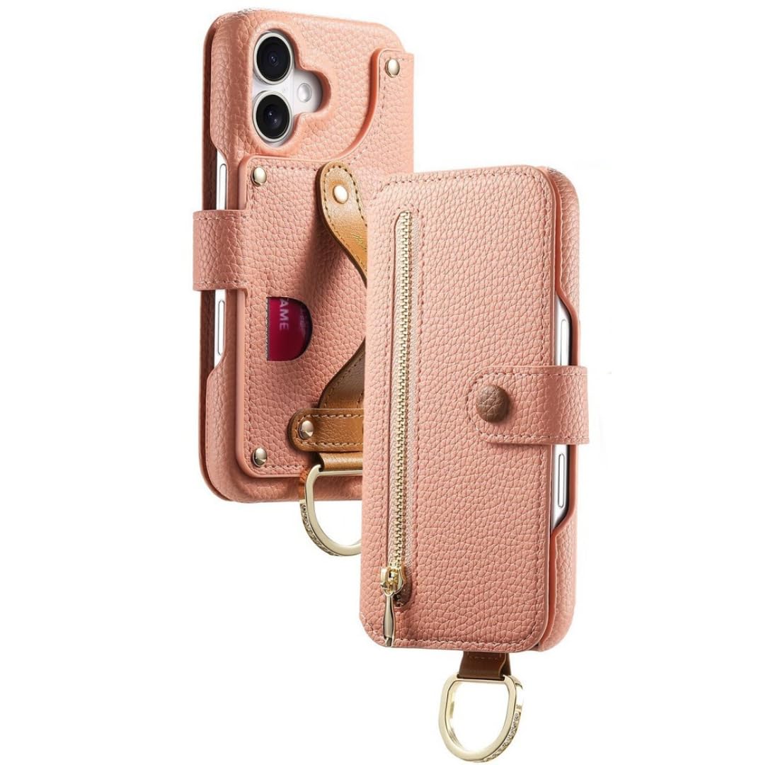 Étui en cuir iPhone 15 Pro Max premium avec dragonne rose - 8