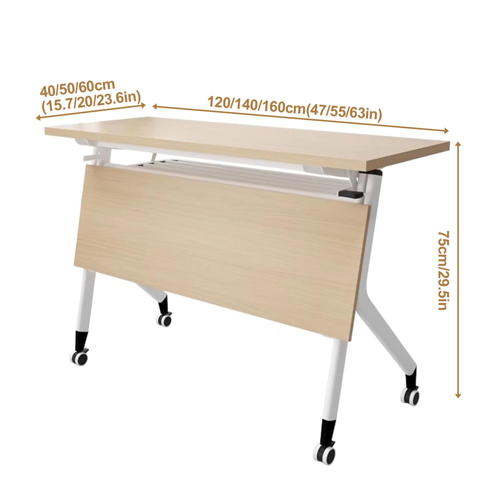 Table de conférence rectangulaire en bois avec roulettes verrouillables