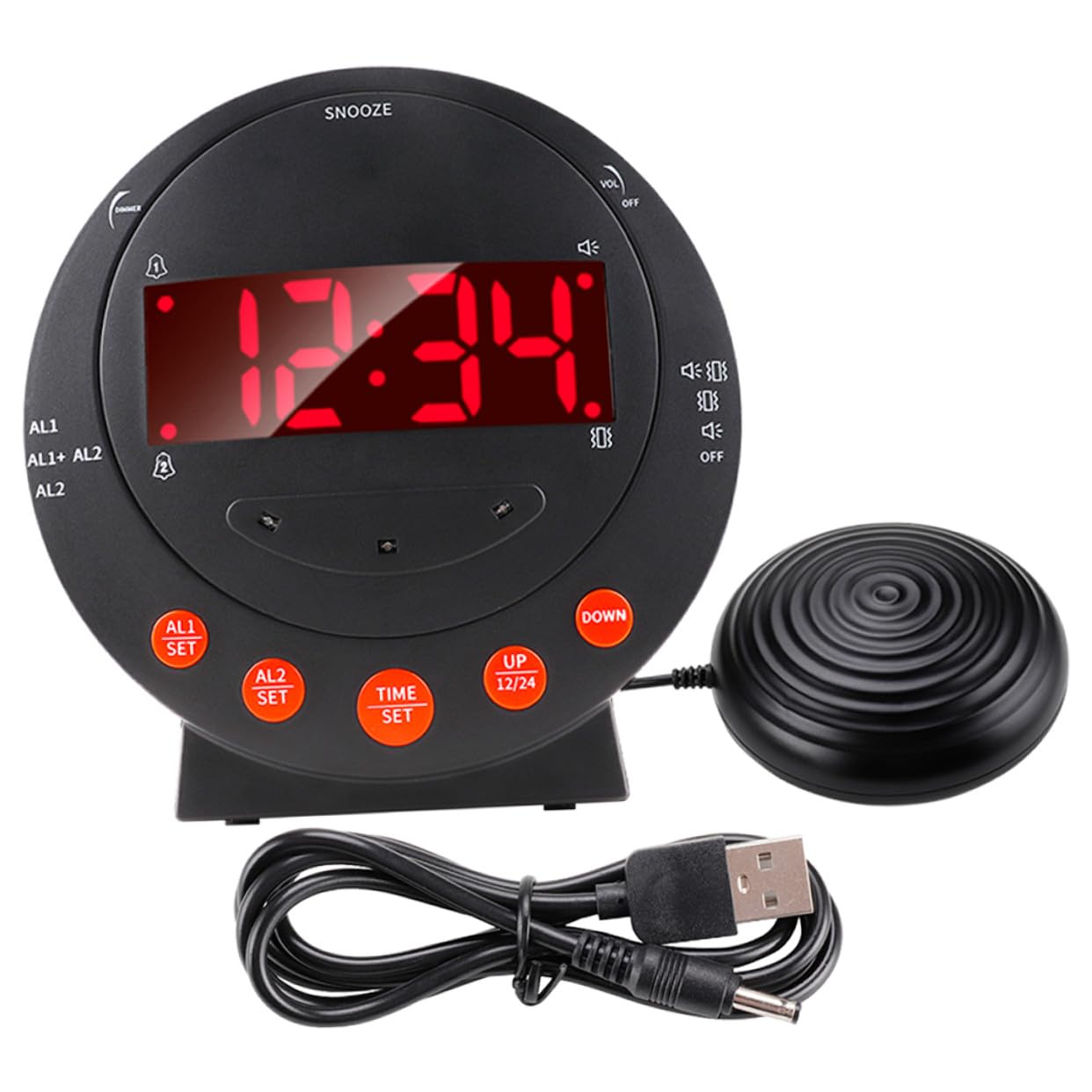 Vibrationswecker mit Starker Vibration und Lautstärke, Schwarz, USB