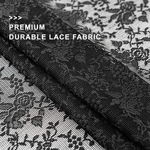 Finecity Black Lace Curtains 63 Inch Length, Rose Floral Black Sheer Lace Curtains For Bedroom, Privacy Vintage Lace Curtains For Windows, Scalloped Lace Curtains Set Of 2 Panels, 52 X 63 Each, Black #TOP6