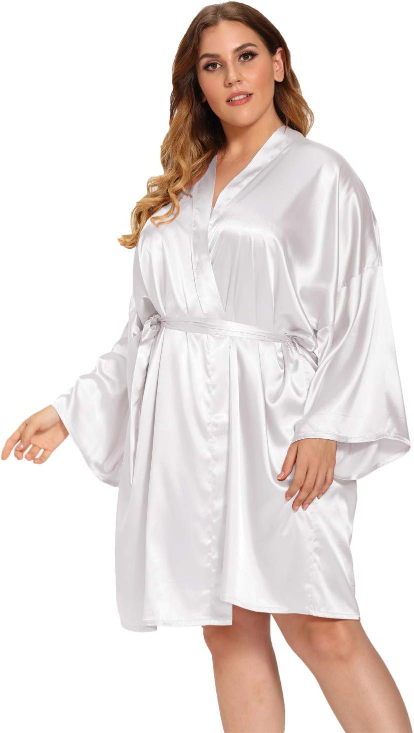 Women's Plus Size Satin Robes Plus Size Silky Kimonos Robes Sleepwear,Short - Image 3