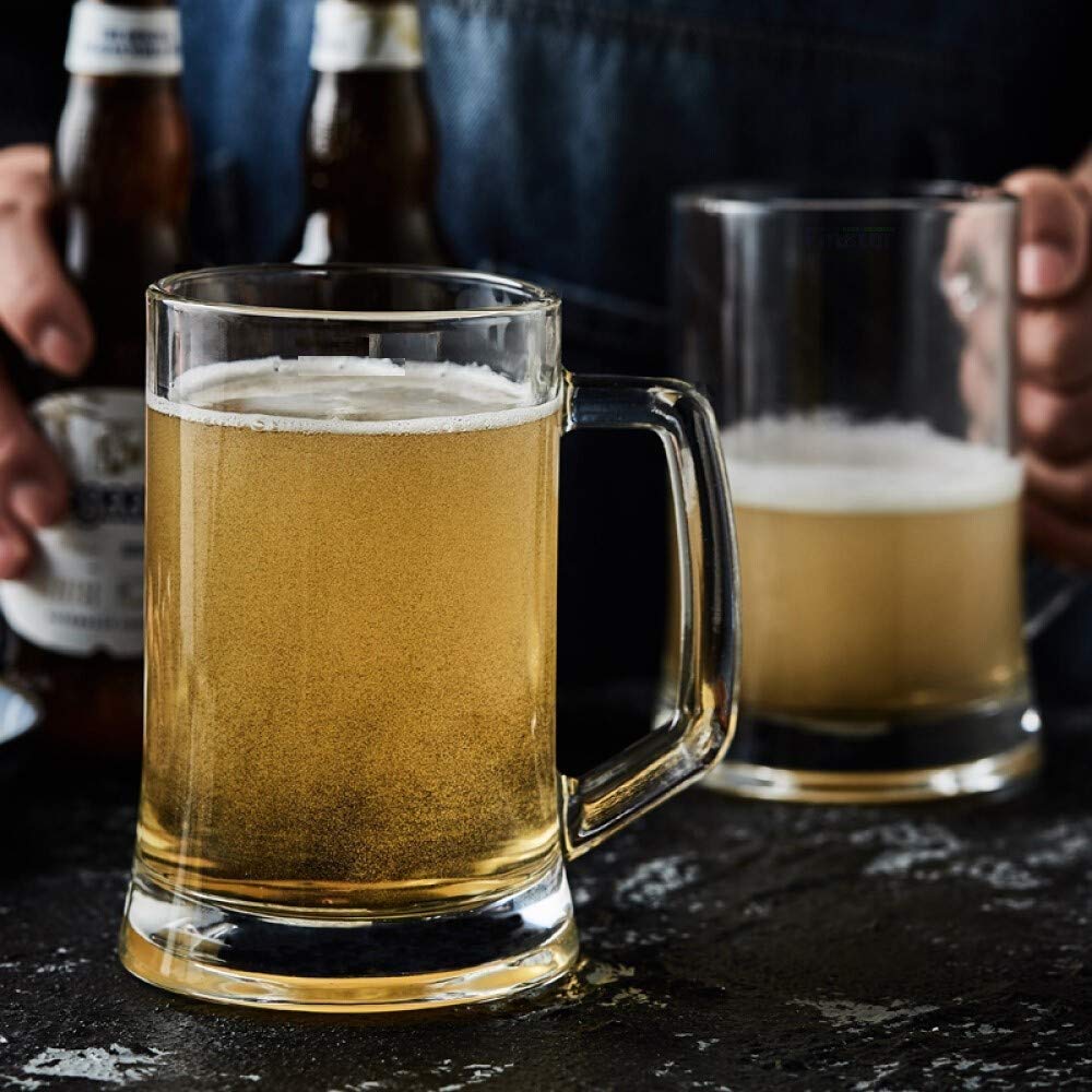 MZP Italian Premium Beer Mugs, 400 ML, Clear,Handle Shap Large Bear Mug Glass, Jumbo Big Size Drinking Mug Set of 6(400 ml, 6) 4