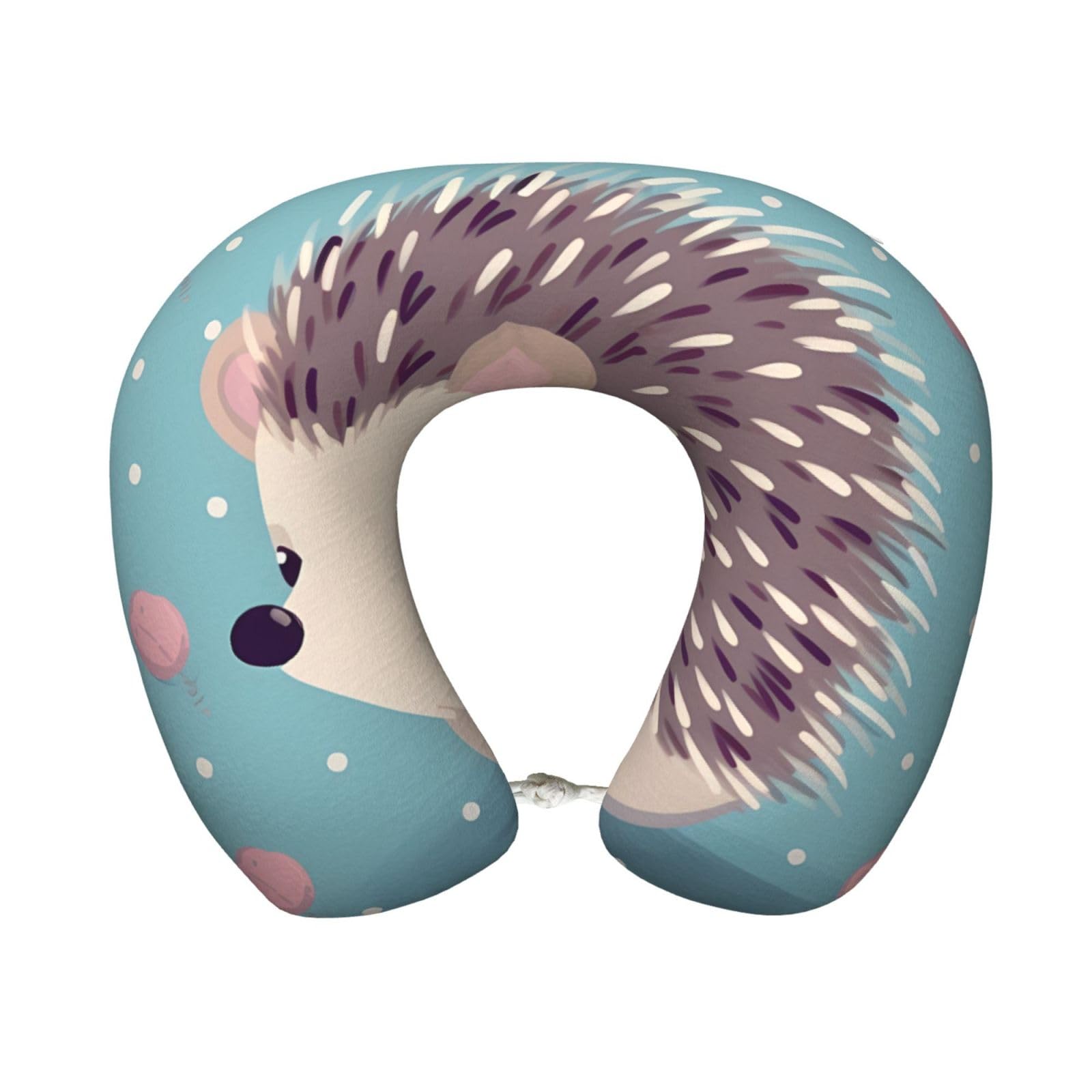 peiyeety Hedgehog Polkadot Travel Pillow Memory Foam - Comfortable U Shape Neck Pillows for Sleeping, Neck and Head Support Portable Airplane Pillow Adjustable Flight Pillow, Washable Cover