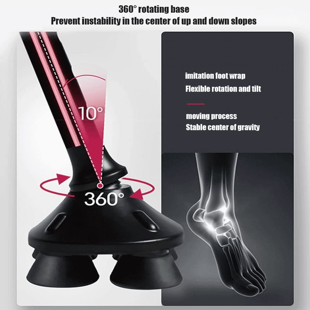 Bastón para Mujer Hombre, Bastón De 220 Libras Muletas Telescópicas con Luz Led, Bastón Independiente Portátil, Altura Ajustable (Color : Black, Size : One Foot)