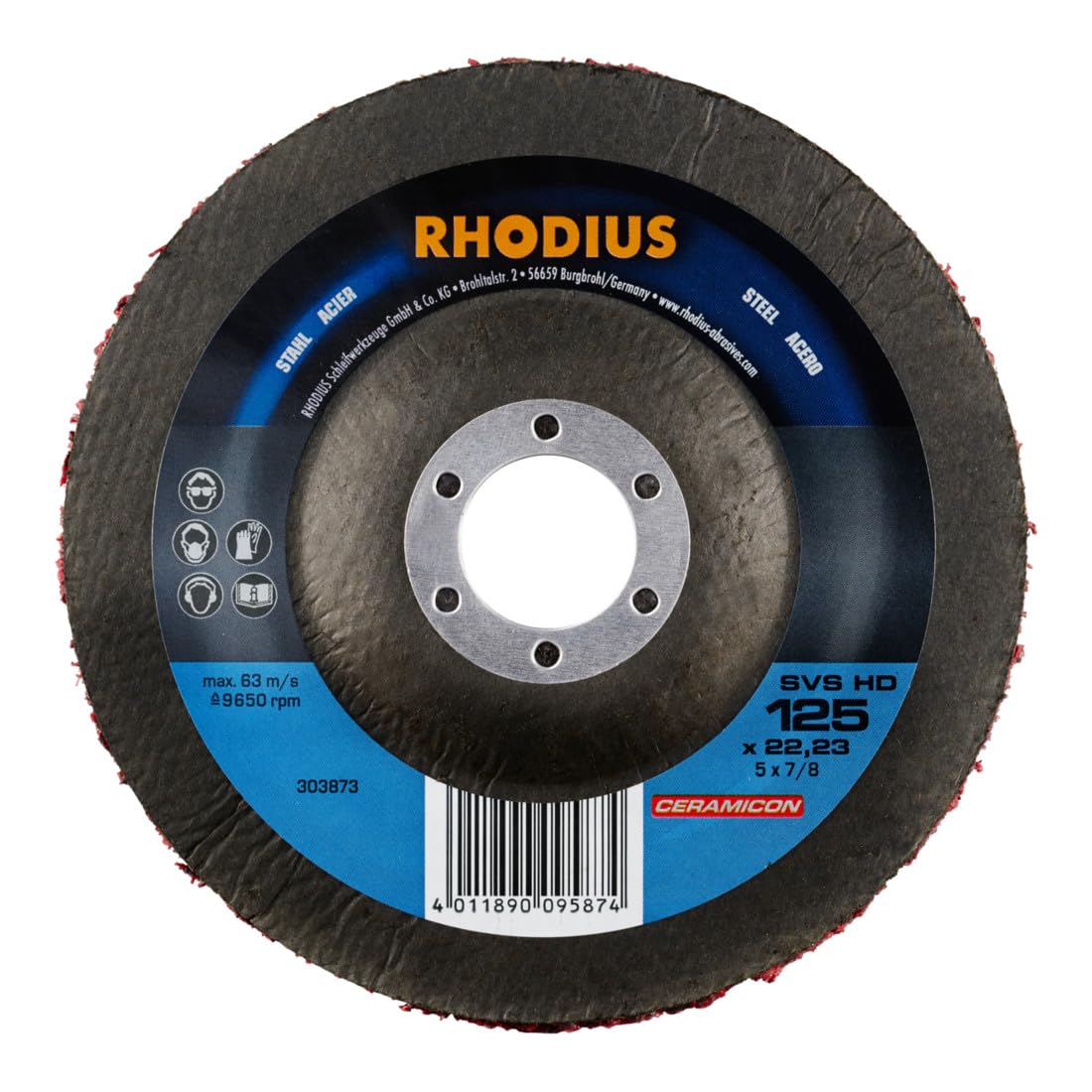 Rhodius 211317 SVS HD - Fieltro de limpieza (125 x 22,23 mm, acero, diámetro 125 mm, 3 unidades)