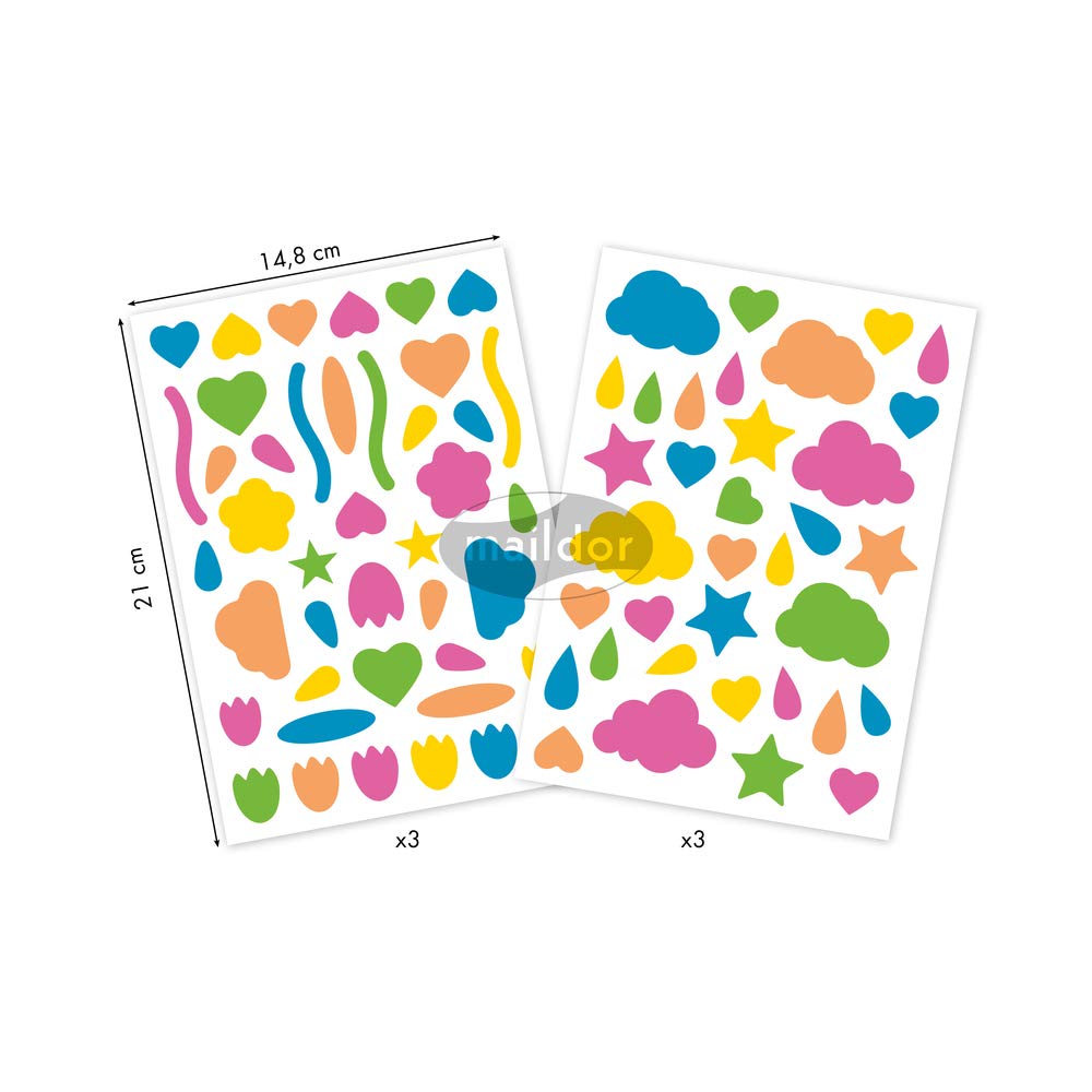Maildor AE049O -STICKERS Baby, 6 sheets, Size: 14.8 x 21 cm, From 2 years, MULTIFORM FLUORESCENT (282 stickers) - Image 2