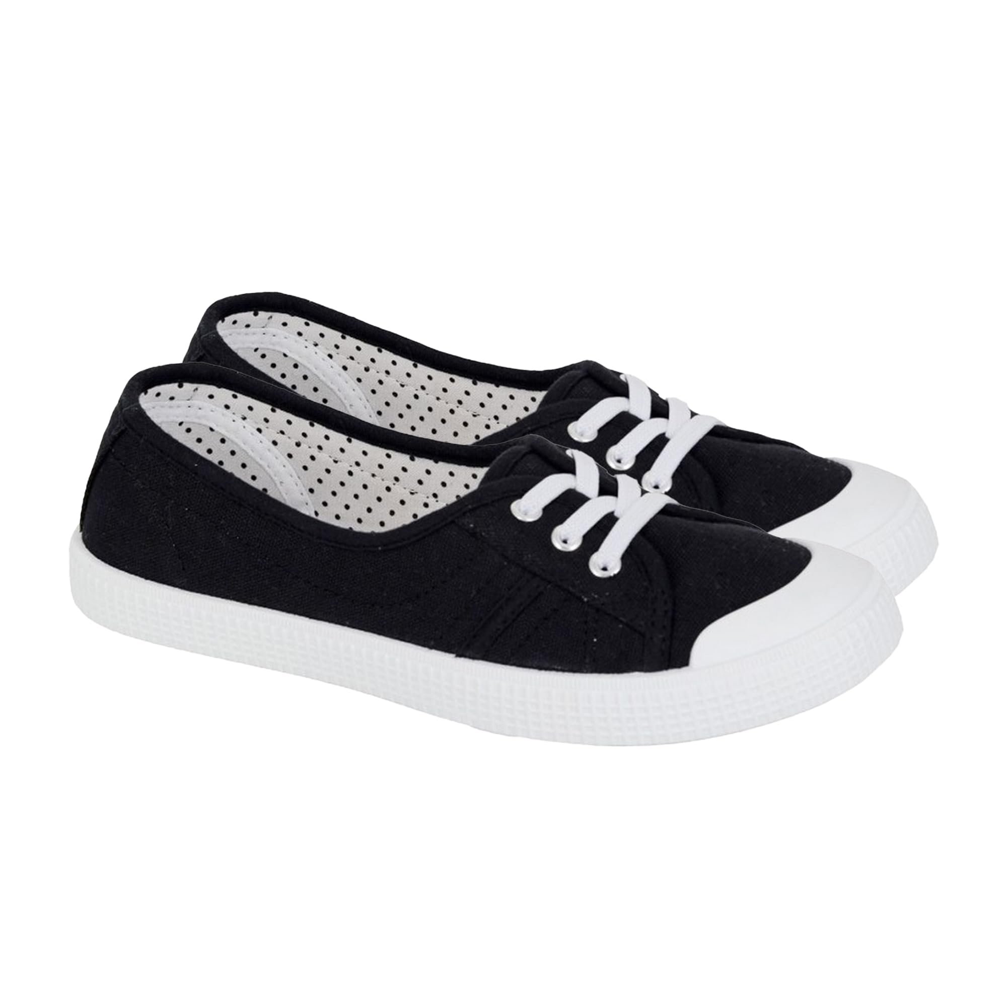 Dek Scarpe basse da donna/ragazza, in tela, con lacci elastici, colore: nero/bianco