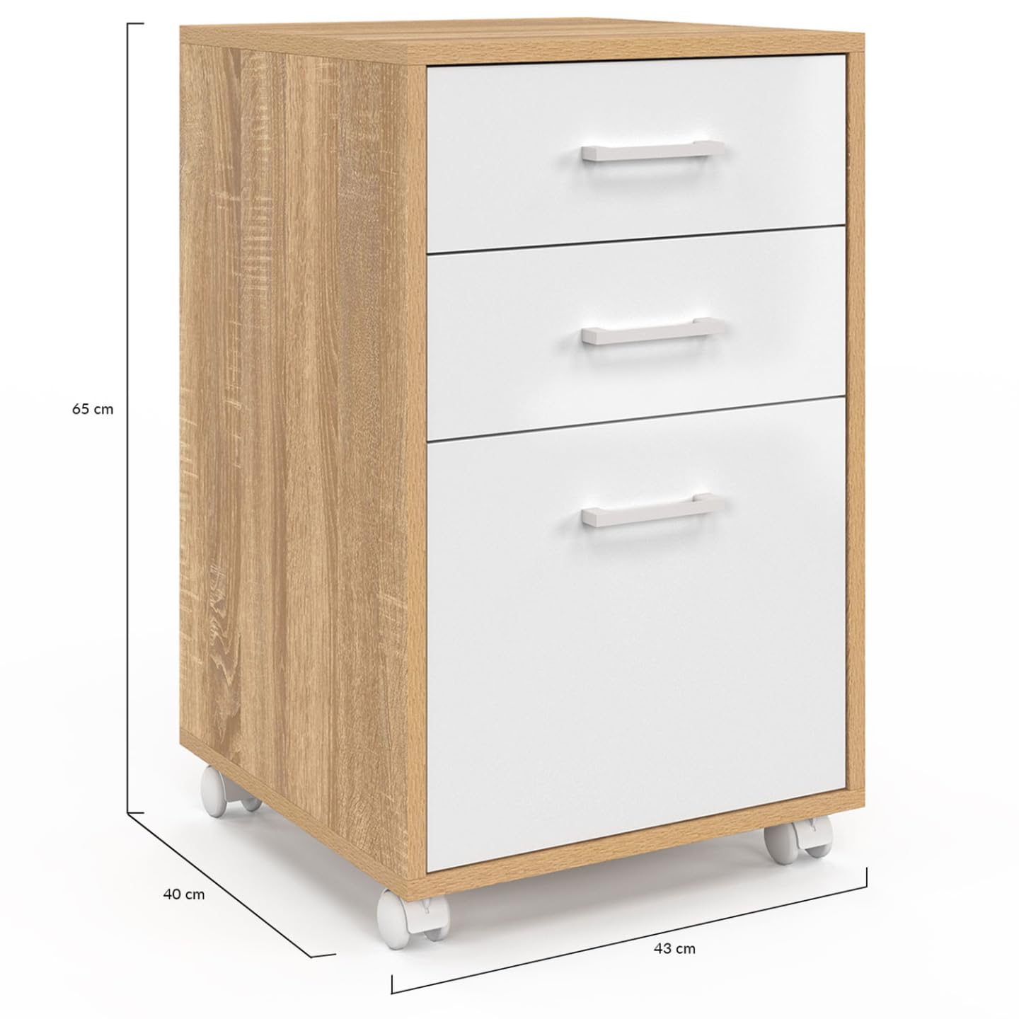 IDMarket - Caisson de Bureau Jon Support imprimante 3 tiroirs Blanc et Bois